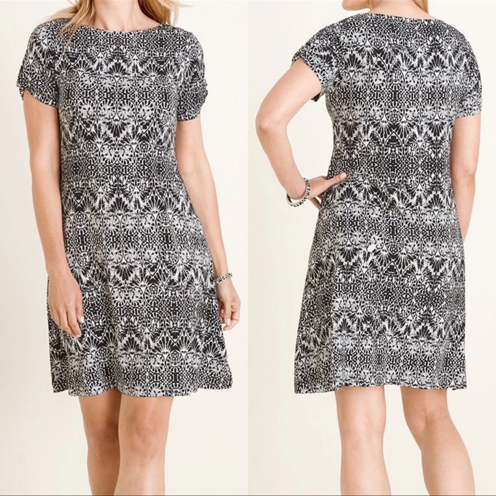 Chico's Black and White A-line Crew Neck Dress